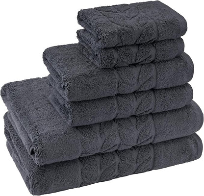 BAGNO MILANO Organic Turkish Cotton Bath Towels, Luxury Jacquard Collection, Certified Organic Highly Absorbent, Soft-Plush Towel Set (Charcoal, 6 Pcs Towel Set)