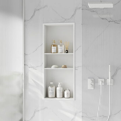 Neodrain 12X30 in Shower Niche, 3 Layers White Wall Niche Tile Ready NO Tile Needed Stainless Steel Recessed Niches for Shower Wall Bathroom Storage