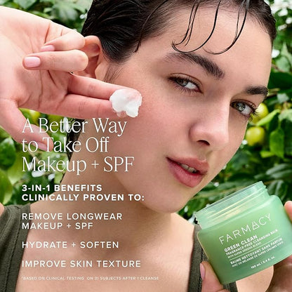 Farmacy Makeup Remover Cleansing Balm - Green Clean Waterproof Makeup Remover + Oil Based Cleanser - Newly Formulated Double Cleanser with Plant Based Waxes + Upcycled Moringa - Fragrance Free (100ml)