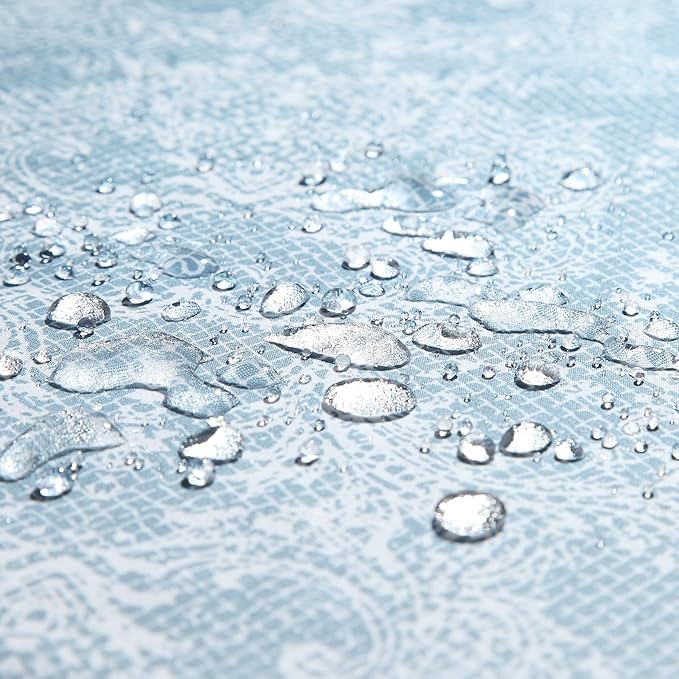 Extra Long Shower Curtain - Chantilly Lace Design, Heavyweight Polyester, Storm Blue to White Ombre, 72" W x 84" H