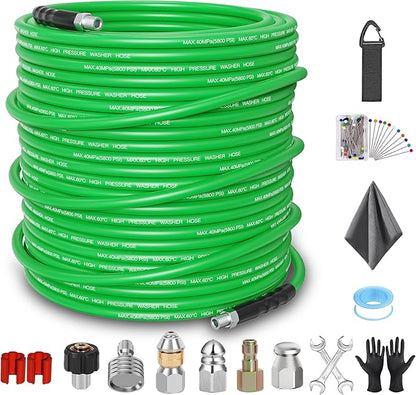 Sewer Jetter Kit for Pressure Washer 150FT – 5800PSI High-Pressure Drain Cleaner, M22 & 1/4'' NPT Universal Fit, Unclog Gutters & Sewer Lines, Durable Jetter Hose for Homeowners & DIYers