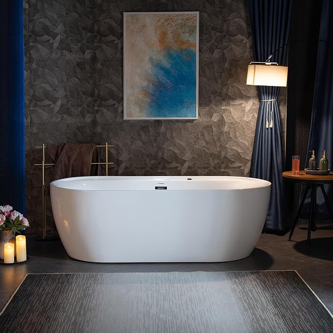 WOODBRIDGE 72" x 35-3/8" Whirlpool and Air Bath Heated Soaking Combination Tub with Adjustable Speed Air Blower and Display Control Panel, Matte Black Finish Trim and Drain Kit,BM-500