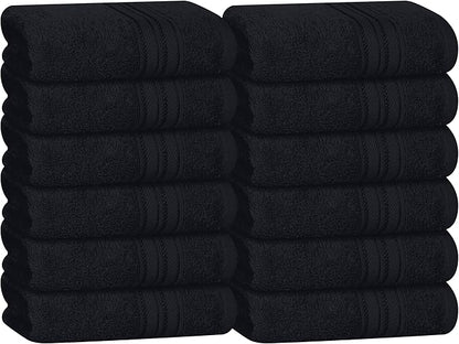 BOUTIQUO Ultra Soft Cotton Washcloths, Contains 12 Piece Face Cloths 12x12 inch, Ideal for Everyday use Face Towels, Compact & Lightweight Multi Purpose Washcloths - Black