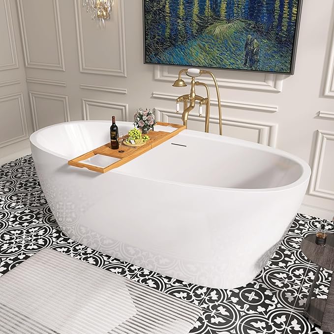67" Free Standing Tub, Pure Acrylic Freestanding Bathtub, Stylish Stand Alone Tub, Contemporary Deep Soaking Bath Tub, cUPC Certified (Glossy White)