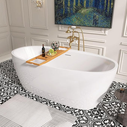 67" Free Standing Tub, Pure Acrylic Freestanding Bathtub, Stylish Stand Alone Tub, Contemporary Deep Soaking Bath Tub, cUPC Certified (Glossy White)