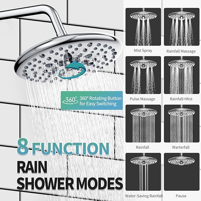 SR SUN RISE Shower Faucet - 10 Inch Multifunctional High Pressure Shower Head System with Handheld Shower Head Fixtures - Valve Included - Polished Chrome