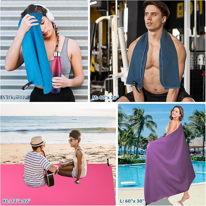 BOGI Microfiber Travel Sports Towel-Quick Dry Towel, Soft Lightweight Microfiber Camping Towel Absorbent Compact Travel Towel for Camping Gym Beach Yoga Swimming Backpacking (S:16''x32'',2Pcs-Blue)