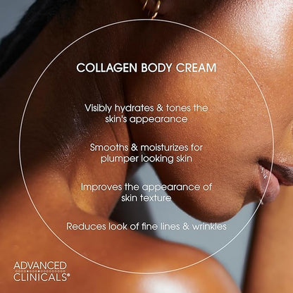 Advanced Clinicals Collagen Cream Body Lotion & Face Moisturizer W/Vitamin E | Skincare Moisturizing Collagen Lotion For Women, Men, Hand, & Neck Improves Look Of Crepey Skin & Uneven Dry Skin, 2pc