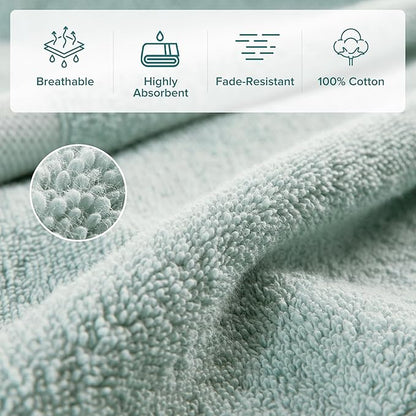 Comfort Spaces Turkish Bath Towel Set of 4 Piece 27x54 Medium 100% Cotton Towels Highly Absorbent Soft Quick Dry Shower for Bathroom Spa Seafoam Green