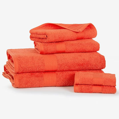 Ample Decor 100% Cotton Luxury 6 Piece Towels Set, 2 Bath Towels, 2 Hand Towels, 2 Wash Cloths for Bathroom - Orange Towel Sets