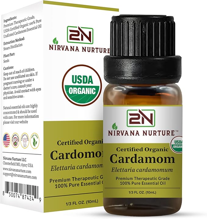 Cardamom Essential Oil USDA Certified Organic, 100% Pure Natural Premium Grade, Undiluted