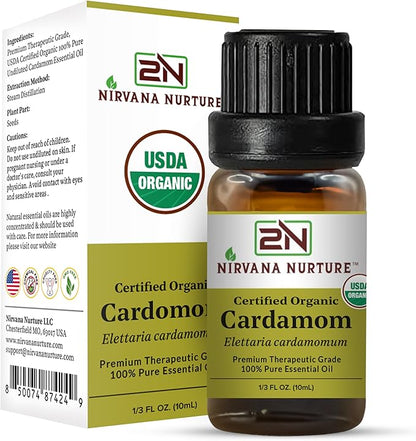 Cardamom Essential Oil USDA Certified Organic, 100% Pure Natural Premium Grade, Undiluted