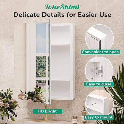 TokeShimi 60x32 Bathroom Medicine Cabinet with Mirror Tempered, Aluminum White Mirrored Medicine Cabinet Recessed or Surface Mount with Adjustable Storage Metal for Modern Farmhouse