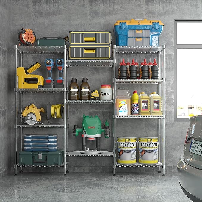 11 Tier Storage Racks Shelving, Heavy Steel Pantry Shelves, Adjustable Wire Shelving Rack, Suitable for Garage, Kitchens, Offices, 22" W x 14" D x 188" H, Silver
