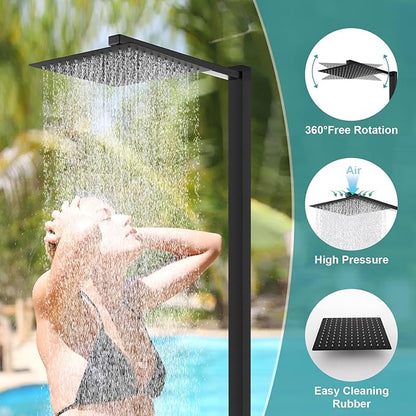 Freestanding Outdoor Shower with 10" Rain Shower Head and Handheld, Outdoor Shower Fixtures for Backyard Garden Beach. Outdoor Pool Shower, Matte black