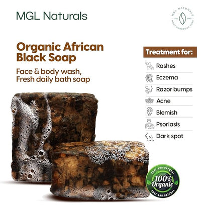 MGL Naturals Raw African Black Soap 5 lb bulk handmade from Ghana, Africa | Vegan & Organic | Face and body deep cleanse wash. (5 lb)