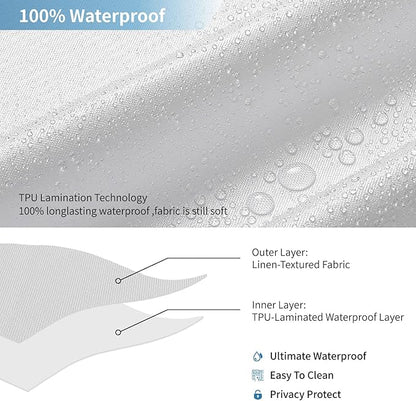 2-in-1 Waterproof Fabric Shower Curtain or Liner,Linen Textured,Breathable TPU & Washable Bathroom Shower Curtain Set with 12 Plastic Hooks,72"x72",White
