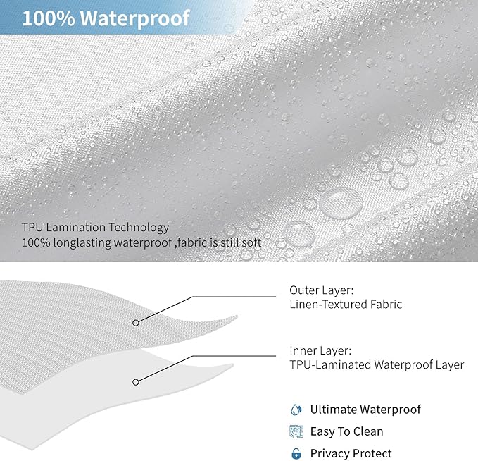 2-in-1 Waterproof Extra Long Fabric Shower Curtain or Liner,Linen Textured,96 Inch Breathable TPU & Washable Bathroom Shower Curtain Set with 12 Plastic Hooks,Modern,72"x96",White