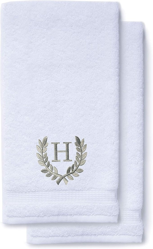 Decorative and Monogrammed Hand Towels for Bathroom Kitchen Makeup | Personalized Gift for Wedding-Bridal | Roman Font Custom Luxury Turkish Towel | Spa Collection, Oversized, 16 X 30 Inch, Set of 2