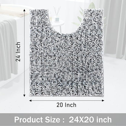 Yimobra Luxury Chenille U-Shaped Toilet Rug, Super Soft Shaggy Contour Bath Mat for Bathroom Floor, Fluffy, Water Absorbent, Non Slip, Machine Washable, Dry Quickly, 24''x 20'', Light Grey & Dark Grey