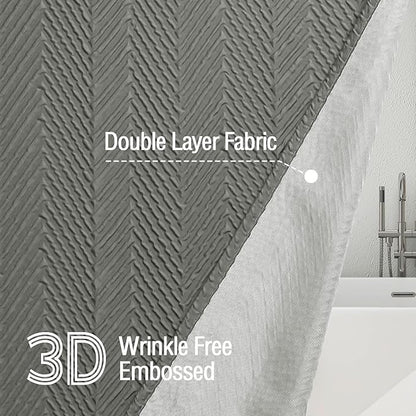 Gibelle Grey Shower Curtain, 3D Embossed Textured Herringbone Fabric Shower Curtain, Modern Farmhouse Bathroom Decor Soft Cloth Shower Curtain Set with Hooks, 72x72