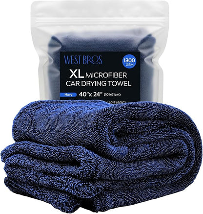 XL Car Drying Towel, 1300 GSM Professional Car Towel with Double Twisted Loop, Car Drying Towels Extra Large Super Absorbent, Microfiber Drying Towels for Cars, Trucks, SUVs - 40"x24", Navy