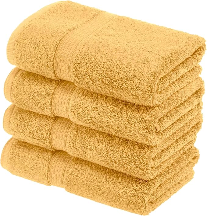 BLUENILEMILLS Madison Egyptian Cotton Hand Towels, Towel Set for Bathroom, Shower, Spa, Hotel, Plush, 800 GSM, Gym, Highly Absorbent and Ultra-Soft Towels, Bath Essentials, Set of 4, Gold