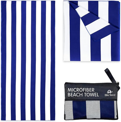 Elite Trend Microfiber Beach Towel for Adults with Bag - Large 63x31 inch - Lightweight Sand Free Quick Dry Towel for Travel, Swimming, Yoga, Camping (Cabana Navy)