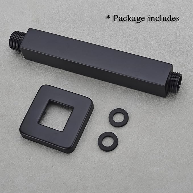 Black Shower Arm with Flange, BSTIIU Ceiling Mount Shower Head Extension Arm, Stainless Steel Square Shower Arm, 4 Inch
