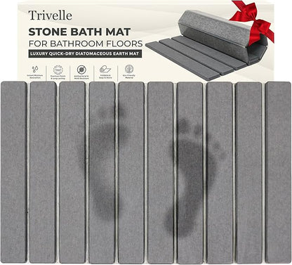Stone Bath Mat | Extra Large 23.6 X 15.5 Foldable Diatomaceous Earth | Quick Drying Bath Mat | Non Slip Super Absorbent Bathroom Floor Mat | Fast Drying Water Absorbing Stone