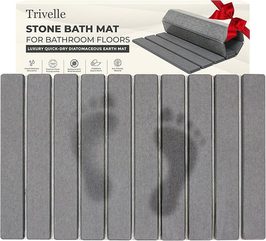 Stone Bath Mat | Extra Large 23.6 X 15.5 Foldable Diatomaceous Earth | Quick Drying Bath Mat | Non Slip Super Absorbent Bathroom Floor Mat | Fast Drying Water Absorbing Stone