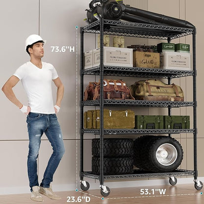 IZEUK Garage Shelving Wide Storage Shelves 5 Tier Metal Shelves 4000 LBS Heavy Duty Adjustable Utility Shelf Rack Black 23.6" D x 53.1" W x 73.6" H