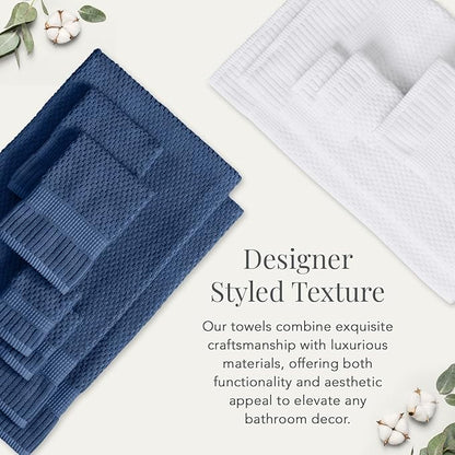 NY Loft 100% Cotton 4 Pack Bath Towel Set| Navy Bath Towels | Super Soft & Absorbent Quick-Dry Bath Towels 30" x 52" |Textured and Durable Cotton | Trinity Collection (4 Pack, Navy Blue)