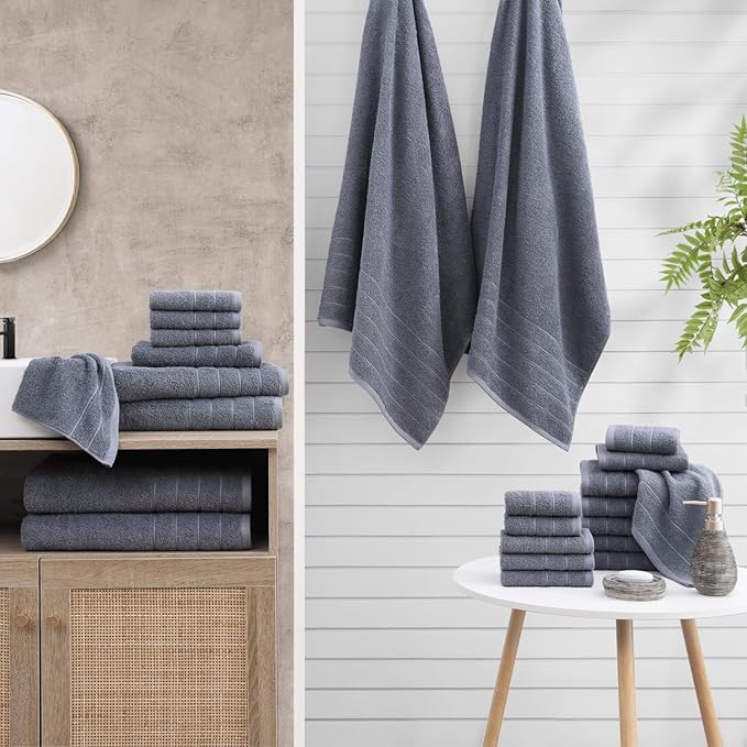 Casa Platino 100% Cotton Bath Towel Set – 24 Pc Set with Ring Spun Terry, Ultra Soft & Absorbent, Everyday Use Towels, Gentle on Skin, Maintains Texture After Wash – Cool Grey