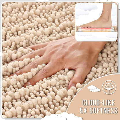 Yimobra Large Bathroom Rugs Non Slip Washable 36x24 Inch - Ultra Soft Absorbent Chenille Bath Mat, Quick Dry Shaggy Floor Carpet for Tub Shower, Light Brown Home Decor Accessories