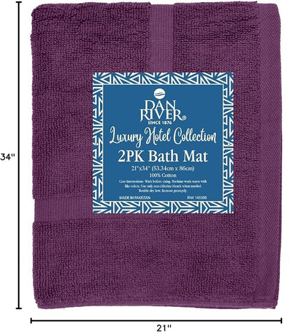 DAN RIVER Classic Cotton Bath Mats Set of 2 – Not a Bathroom Rug, Ultra Soft, Highly Absorbent & Machine Washable Bath Mat Towel for Bathroom Floor Mat – Durable, Quick-Dry, 21x34 Inches, Purple