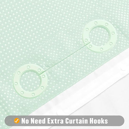 MitoVilla No Hooks Needed Extra Long Shower Curtain Liner Set, Green 86 inch XL Heavyweight Waffle Fabric Cloth Shower Curtains Set with Snap-in Liner for Modern Luxury Hotel & Spa Bathroom Decor