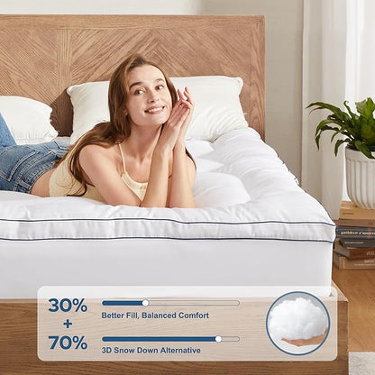 BEDLORE Full Mattress Topper, Thick Pillow Top Pad for Back Pain Relief, Cooling Soft Mattress Cover with Deep Pockets 6-15 inch
