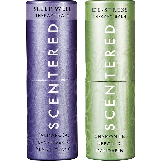 Scentered Aromatherapy Balm Stick Duo for Sleep & Stress-Relief - Roll On Essential Oil Blends of Lavender & Chamomile - Sleep Well & De-Stress - Sefl-Care Stocking Stuffers for Women