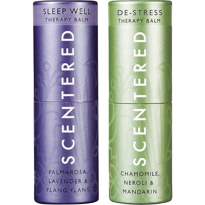 Scentered Aromatherapy Balm Stick Duo for Sleep & Stress-Relief - Roll On Essential Oil Blends of Lavender & Chamomile - Sleep Well & De-Stress - Sefl-Care Stocking Stuffers for Women