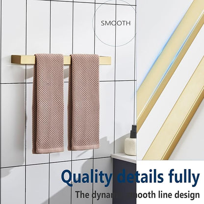 KOKOSIRI Towel Bars Brushed Gold Bath Towel Holders 16-Inch Kitchen Towel Rack Stainless Steel Bathroom Hardware Wall Mounted, 2 Pack B4008BG-L16-P2