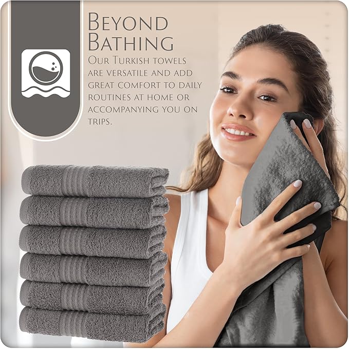 MAURA Basics Turkish Cotton Washcloth Towel Set High Performance Bathroom Essentials with Hanging Loops, Standard Size 13”x13”, Ideal for Daily Comfort, Space Gray
