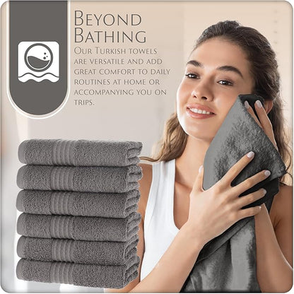 MAURA Basics Turkish Cotton Washcloth Towel Set High Performance Bathroom Essentials with Hanging Loops, Standard Size 13”x13”, Ideal for Daily Comfort, Space Gray