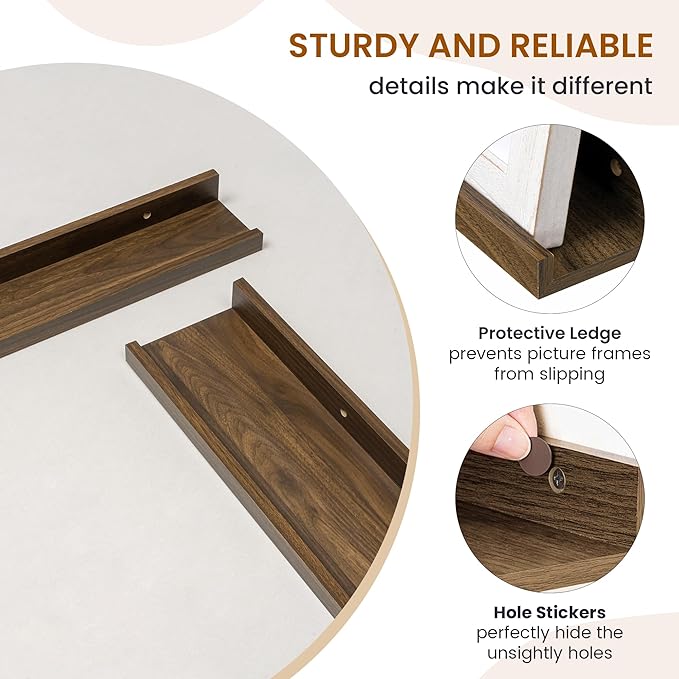 Axeman Picture Ledge Shelf, Floating Shelves for Wall Decor Storage Set of 6, 48 inch Floating Wall Mounted Shelves, Shelves with Lip for Living Room, Bedroom, Nursery, Bathroom, Kitchen, Walnut