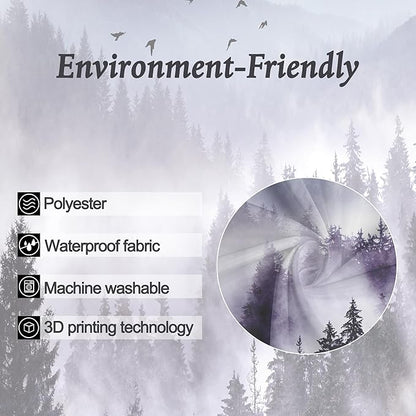 Riyidecor Stall Half Small Rv Shower Curtain 36Wx72H Inch Purple Mountain Camp Narrow Scenery Nature Woodland Pine Tree Bathroom Decor Fabric Polyester Waterproof 7 Pack Hooks