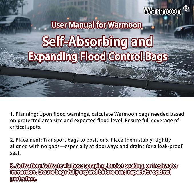 Self-Absorbing Reusable Flood Bags with Handles - Evenly Distributed Absorbents, Multiple Lengths - Home/Garage/Commercial Protection (3ft (Pack of 2) - with Handles)