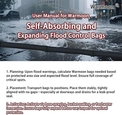 Self-Absorbing Reusable Flood Bags with Handles - Evenly Distributed Absorbents, Multiple Lengths - Home/Garage/Commercial Protection (3ft (Pack of 2) - with Handles)