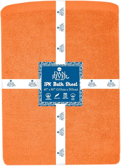 DAN RIVER Pack of 1 Bath Sheet 40x80 Inches, Soft Fluffy Bath Sheets Towels for Adults, Quick Dry Shower Towels - Orange