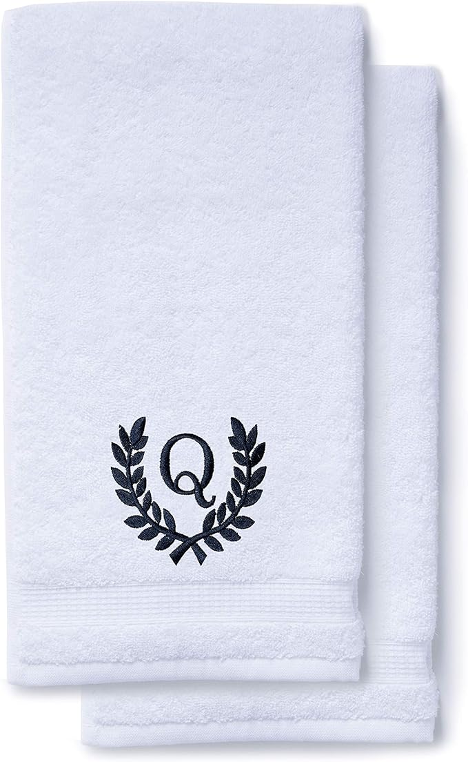 Decorative and Monogrammed Hand Towels for Bathroom Kitchen Makeup | Personalized Gift for Wedding-Bridal | Roman Font Custom Luxury Turkish Towel | Spa Collection, Oversized, 16 X 30 Inch, Set of 2