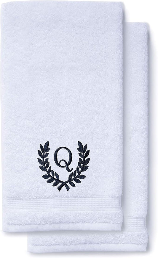 Decorative and Monogrammed Hand Towels for Bathroom Kitchen Makeup | Personalized Gift for Wedding-Bridal | Roman Font Custom Luxury Turkish Towel | Spa Collection, Oversized, 16 X 30 Inch, Set of 2